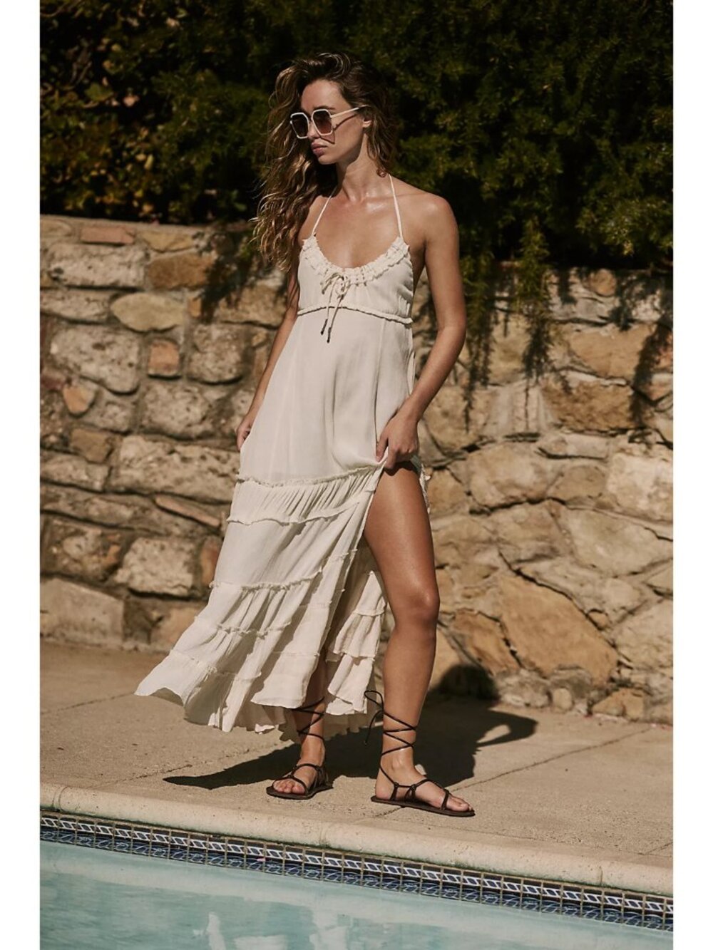 FREE PEOPLE Burst Of Bliss Halter Maxi Dress Cream Women’s Size Medium Boho Chic - Picture 9 of 15